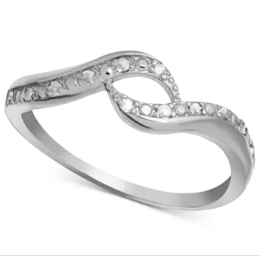 Sterling Silver Diamond Swirl Ring Size 6